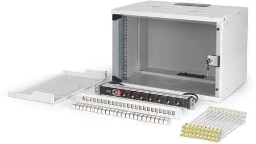 DIGITUS 19-tums nätverksset - 7U nätverksskåp SOHO PRO - 1U hylla - 24-portars patchpanel - 24 Keystone-moduler - 30 patchkablar - uttagslist - omonterad - grå