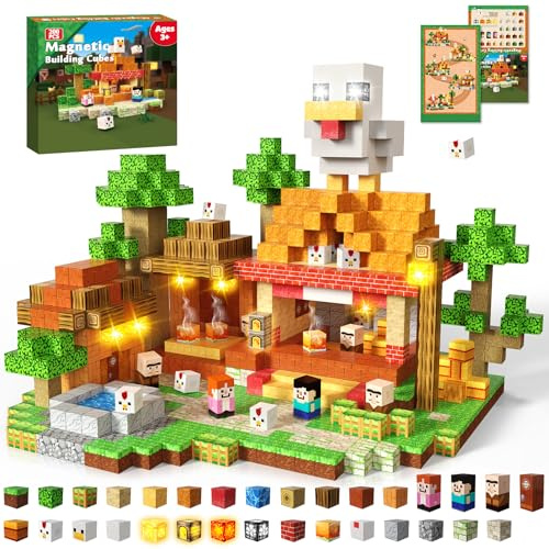 GraceDuck Bloques Magnéticos Construccion Niños 200 Piezas - Granja de Pollos y Restaurante Temático, Juguete Stem con Animales y Horno, Regalo para Niños y Niñas a Partir de 3+ Años