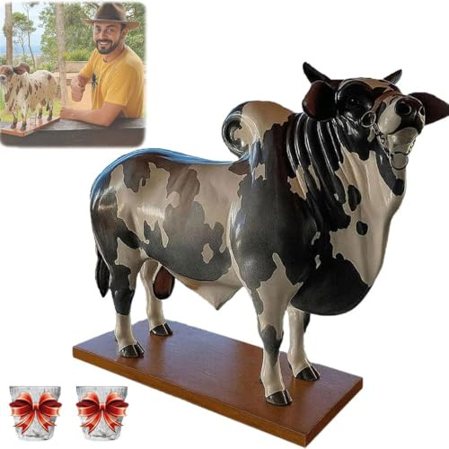 GDAONUDK Dispensadores de Licor Nelore Bull Actualizados En 2025, DiseñO BrasileñO Artesanal Para El Bar de Tu Casa, Divertido Portabotellas, Recipiente Multiusos con 2 Vasos de Vidrio(Style 2)