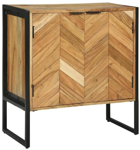 Teenpull skänk brun 70 x 35 x 75 cm, massivt trä akacia med 2 dörrar, bufféskåp för vardagsrum, matsal, köksbuffé, förvaringsutrymme