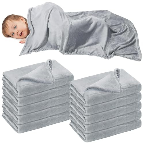 TESIN 10er Pack Babydecke für Kita & Kindergarten - 100x120cm Weiche Flanell Fleece Kleinkinddecken Großpackung, Weiche Fleecedecke für Mittagsschlaf & Vorschule, Grau (10 Stück)