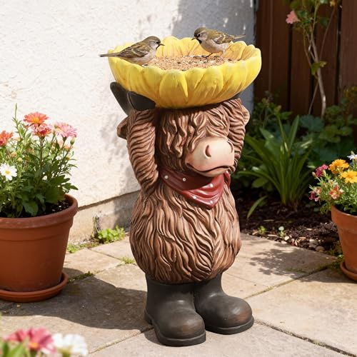 50cm H Stehende Hochlandrinder und Sonnenblumen-Vogelfutterstelle, Kälber-Vogelfutterstelle als Gartendekoration, geeignet für Balkon und Garten Geschenke für Mama