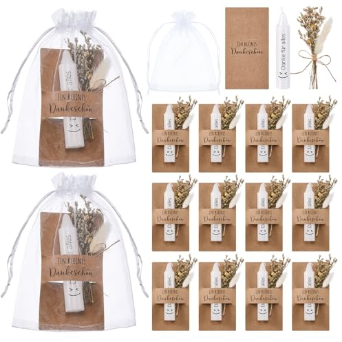 Tenare 12 Sets Danke für Alles Geschenk mit Kerzen und Trockenblumen | Organzabeutel und Karten, Ein Kleines Dankeschön, Abschiedsgeschenk für Kollegen Lehrer Freunde, Abschied Abschluss Team