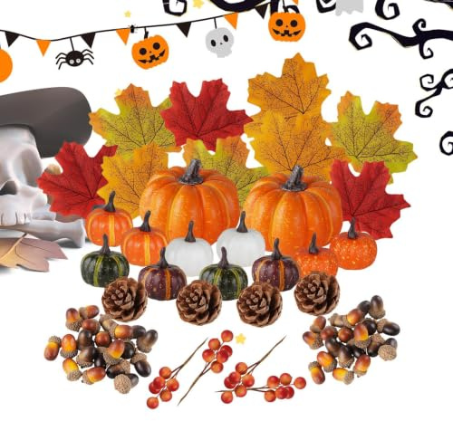 Konstgjorda pumpor 162 stycken inkluderar skördelöv, och kottar | Höst Set Med Konstgjorda Höstpumpor För Kreativt , Blomsterkransar, Och Fotograferingsrekvisita