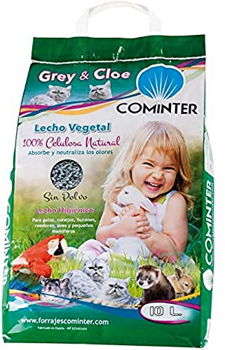 Cominter Animal Health Lecho Vegetal Universal Grey&Cloe. Lecho Higiénico para Gatos, Conejos, Roedores, Hamsters, Cobayas y Pájaros.