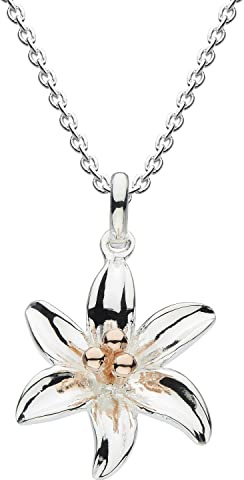 Dew Silver & Rose Gold Plated Tiger Lily Pendant 18 Necklace – Sterling Silver and Rose Gold Plate, 3D Detail, Beautiful Nature Inspired Jewellery