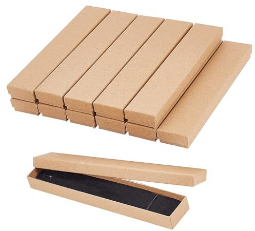 NBEADS 12 Pz Scatola dei Gioielli, Scatola di Cartone in Carta con Spugna per Display E Confezione Regalo per Bracciale Collana, Rettangolare, Tan, 21x4x2cm
