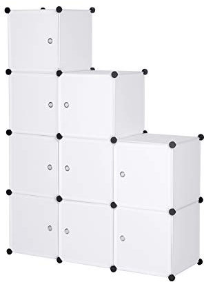 WOLTU Garderobenschrank DIY Kleiderschrank Regalsystem Steckregal Aufbewahrung Lagerregal Bücherregal mit Tür, 9 Fächer, Kunststoff, 111x37x111cm, Weiß