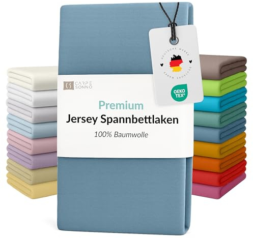 Carpe Sonno Jersey Spannbettlaken 180-200x200 cm – Stahlblau | Elastisches Bettlaken mit Rundum-Gummi | 100 % Baumwolle, bügelfrei, Made in EU | für Matratzen mit 15–25 cm Steghöhe