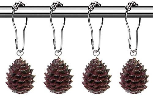 Gracelife 12-Pack Shower Curtain Rings Hooks Decorative Pinecone Resin Pendants,Home Bathroom Rustproof Curtain Sliding Hooks (Pinecone Pendant)