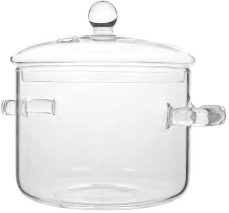 Yuattory - Cacerola de cristal con tapa, olla con tapa y mango, olla de cocción a fuego lento, olla de sopa transparente, alto contenido de borosilicato 1400 ml