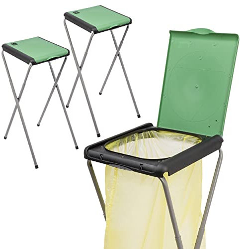 ONVAYA® Müllsackständer bis 120 Liter mit Deckel | Grün - 2 Stück | Stabiler höhenverstellbarer Müllsackhalter aus Metall für den gelben Sack