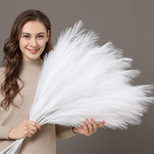 PERFNIQUE Faux Pampas Grass, 9PCS Pompas, Large Pampas Grass, 38'' Tall Pampas Grass for Floor Vase, Pampas Grass Decor Tall for Vase Fillers, Boho Decor, Rustic Farmhouse Home Decor (White)