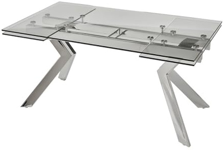 Venta-Unica - Mesa de Comedor Extensible VELIKA - Cristal Templado y Metal - 6 a 8 comensales