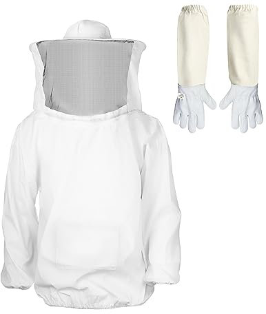QWORK Imkeranzug mit langen Handschuhen, Imkerjacke mit Schleier, für Professionelle Bienenbisse Verhindern, XL