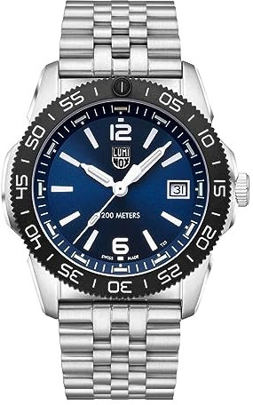 Luminox Herren blaues Zifferblatt Silber Edelstahl Band Sea Pacific Diver Ripple Dive Schweizer Quarzuhr, Sport