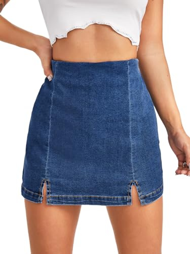 Floerns Women's Casual Split Hem High Waist Denim Skorts Skirt Shorts Blue Side Zipper S
