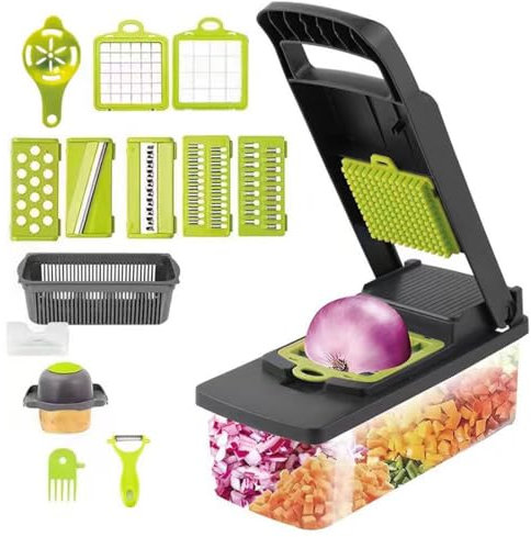VIVIIHOO Cortadora de Verduras 16 en 1 Con 7 Cuchillas Intercambiables - Super Cortadora y Cortador de Dados Para Ensaladas y Verduras