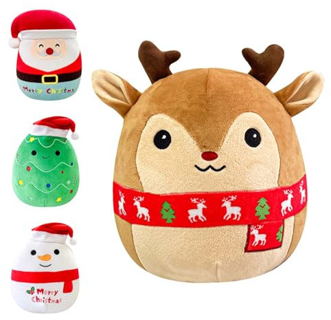 POPOYU 20cm Christmas Reindeer Plush Pillow Toys,3D Cute Christmas Stuffed Reindeer Pillow Doll Squishy Cotton Plushies Doll,Super Soft Toy Gift for Kids Kids Collection Home Decoration