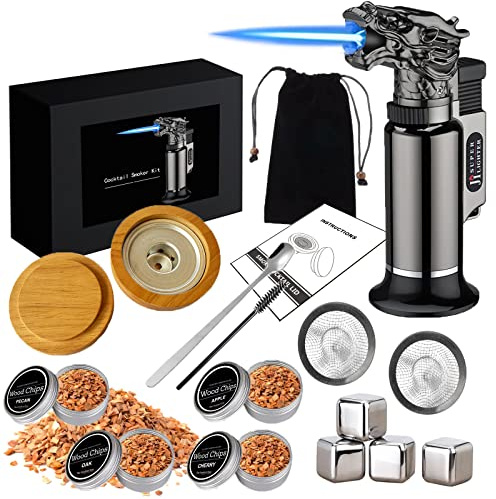 Kit de Cóctel para Fumadores con 4 Astillas de Madera, kit de Bebidas para Fumadores de Whisky a La Antigua, Juego de Ahumador de Bebidas whisky, Regalo para Padres, Esposos y Amantes de Los Cócteles