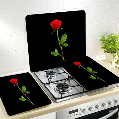 Piastra Coprifornelli da Cucina - Lastra Paraschizzi per Piano Cottura, Design Rosa, in Vetroceramica, Rosso e Nero