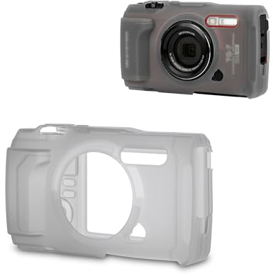JJC TG7 Custodia protettiva in silicone per fotocamera digitale OM SYSTEM Tough TG-7, custodia in silicone morbido TG-7, copertura protettiva per fotocamera CSCH-128, colore grigio