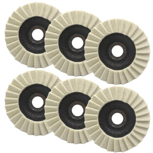 ANBOO 6 discos pulidores de lana de 125 mm x 22,2 mm, para amoladora angular, para lijado y pulido de pintura, madera, plástico, metal, vidrio, mármol, cerámica, muebles, coches