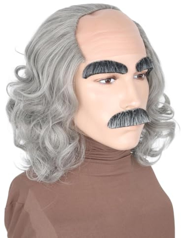 LeMarnia Grau Kurze Lockige Alte Mann Glatze Perücke Halloween Cosplay Perücke
