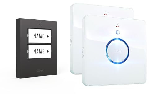 m-e Funkklingel BELL-532 Edelstahl Anthrazit mit Sender und Empfänger für 2-Familienhaus, Erweiterbare kabellose Türklingel mit 200 Meter Reichweite, Türglocke für Batteriebetrieb