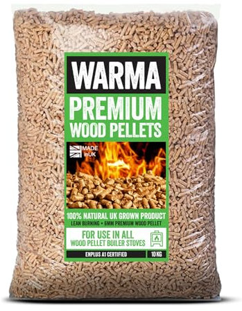 10kg Warma Premium Wood Pellets Heating Fuel Biomass Stove - 100% Natural Softwood Wooden Pellet Odourless & Chemical Free - Sustainable Heat & ENPLUSA1 Standard