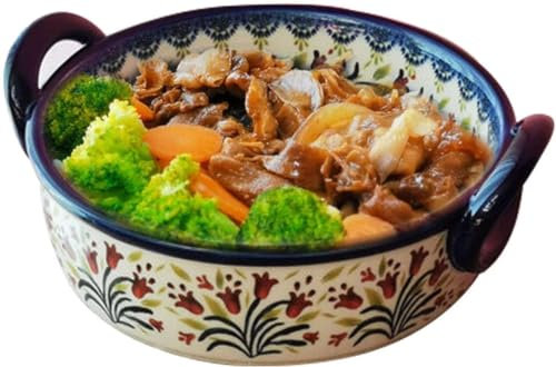 HISMPSOBN Salad Bowl French Onion Soup Bowl 33oz Retro Ceramic Soup Bowl with Handle Suitable for Barbecue Salad Oat Stew Pasta Bowl(Tulip)