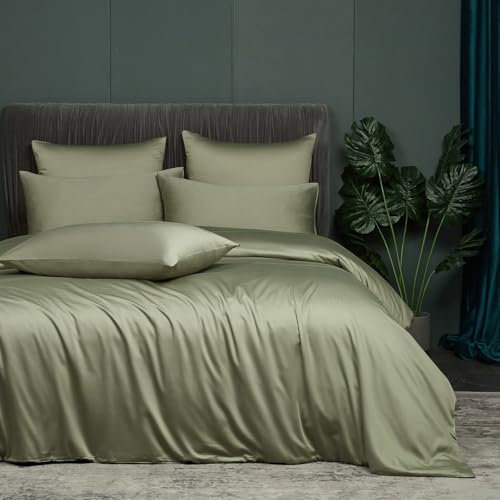 Luowei Bamboo Bed Linen 135 x 200 cm Summer Cooling Green Bed Linen Set Made of 100% Bamboo Fibre Silk Soft Bamboo Duvet Cover with Zip and 1 Pillowcase 80 x 80 cm