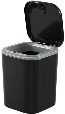 Julyeen Mini Plastic Desktop Paper Trash Bin, Bathroom Bins with Lid, Black