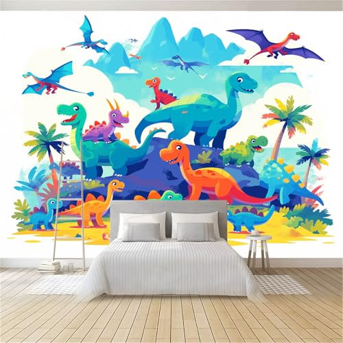 Fototapete Cartoon Tiere Dinosaurier Bunt 3d Effekt Tapete Fototapetens Vlies Tapeten Vliestapete Wandtapete Moderne Wand Wandbild Schlafzimmer Spielzimmer Wohnzimmer Deko 300 x 210 cm