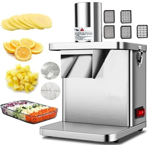 Picadora De Frutas Y Verduras EléCtrica Comercial, Picadora AutomáTica Frutas Y Verduras Acero Inoxidable 250 W,Para Cebollas, Zanahorias, Pepinos, JamóN Cortado En Cubitos, Patatas,Silver