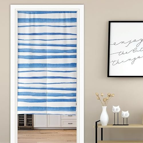 Küchenvorhänge Eleganter Blauer Streifen Scheibengardinen Polyester Vorhänge Kurz Waschbar Raumteiler Vorhang Türvorhang Langlebig Küchenvorhang Kurze Gardinen Verdickung Tür Vorhang 80x200cm