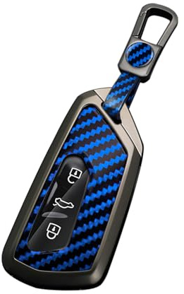 ontto Autoschlüssel Hülle Passt für VW Golf 8 GTI ID.3 ID.4 ID.6 ID.7 Tiguan Passat für Skoda Octavia Seat Leon Born Schlüsselhülle Kohlefaser Muster Schutzhülle Fernbedienung Schlüsselanhänger-Blau