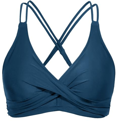 Rayson Bikini Top Push up Classico Imbottito Reggiseni a Triangolo a Fascia Colore Solido Parte Alta del Bikini Donna(Blu Navy,M)