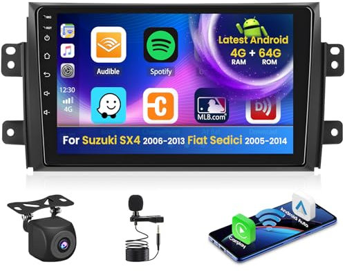 Inefala 4+64G Autoradio per Suzuki SX4 2006-2013 Fiat Sedici 2005-2014 Android 15 con Wireless CarPlay Android Auto, 9'' Schermo per Radio Soporta Bluetooth WIFI GPS FM/RDS 32EQ SWC AHD