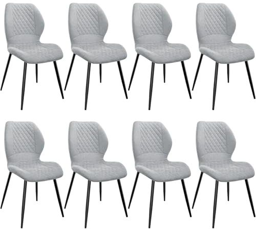 FRUOGO Esszimmerstühle 8er Set,Esszimmerstühle Modern,Küchenstuhl,mit Leinen Schwamm Kissen, Metallbeine und Diamant-Muster Gepolstert-Grau.