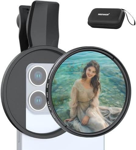 NEEWER Filtro CPL 2 en 1 de 67 mm con Clip y difusión de Niebla Negra 1/4 Compatible con iPhone 16 15 Pro MAX Plus 16e 14 13 Mini 12, Kit de Accesorios de fotografía de Lente de cámara de teléfono