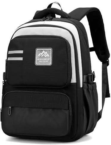 Amythe Schulrucksack Jungen Teen 8-15 Jahre Groß Modern Robust 38L, Schwarz | Wasserdicht Reflektierend Leicht Ergonomisch Schwarz Daypack Multitasche Geräumig für Schule Reisen Wandern Freizeit