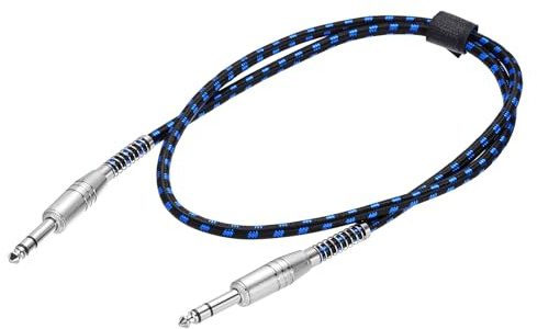 QUARKZMAN Cavo Per Strumenti Musicali Chitarra, 3 Piedi 1/4 Pollice A 1/4 Pollice Angolo Dritto A Dritto Cavo Jack Per Chitarra Elettrica per Basso, Nero Blu