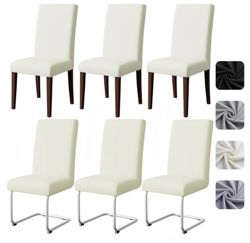 Pacok Dining Room Chair Covers Set of 6,Stretch Dining Chair Slipcovers Elastic Removable Washable Seat Covers for Hotel Kitchen Banquet Ceremony(Beige)