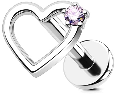 OUFER 16G Herz Knorpel Ohrpiercing Titan G23 Helix Ring Innengewinde Conch Earring 6 mm Klar/Blau/Rosa/Grün CZ Körperpiercing für Damen Labret Piercing