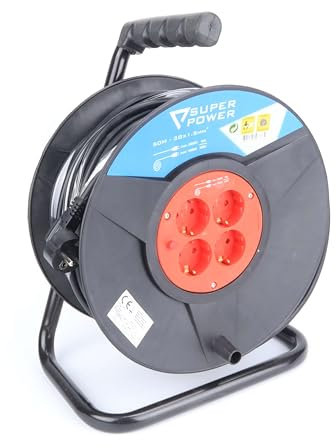 Prolongador eléctrico - prolongador de 50 m, 3 Tomas de 1,5 mm², con enrollacable, Ideal para Uso en Exteriores y Alta Potencia.*