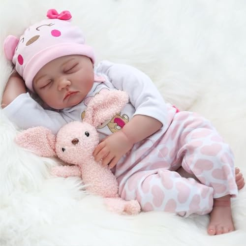 WOOZHI Bambole Reborn Femmina 22 Pollici vero bambino che si sente realistico - Bambola Neonato in Silicone Morbido con Corpo in Cotone,Bambole Neonate Reale con Accessori per Ragazze e Ragazzi