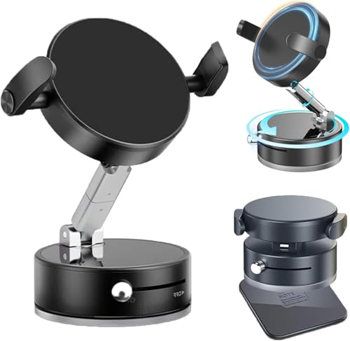 ARQIZ Car Phone Holder With Magnetic | Vacuum Suction Mount for Dashboard & Windscreen | Foldable 360° Rotatable Mobile Stand | Strong Grip for All Smartphones (iPhone, Samsung, etc.)