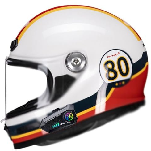 Integral Motorcycle Helmet with Visor ECE 22.06 Approved Bluetooth Scooter Helmet Moped Helmet for Men and Women F,M/(55~56cm)
