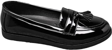 IVACHY Women's Black Patent Loafers with Bow or Tassel Style – Slip-On Flat Shoes – Comfortable Stylish Casual Work Flats for Office, School, Everyday Wear